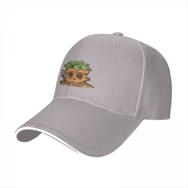 Black Baseball Cap With Cute Potted Plant Creature Print