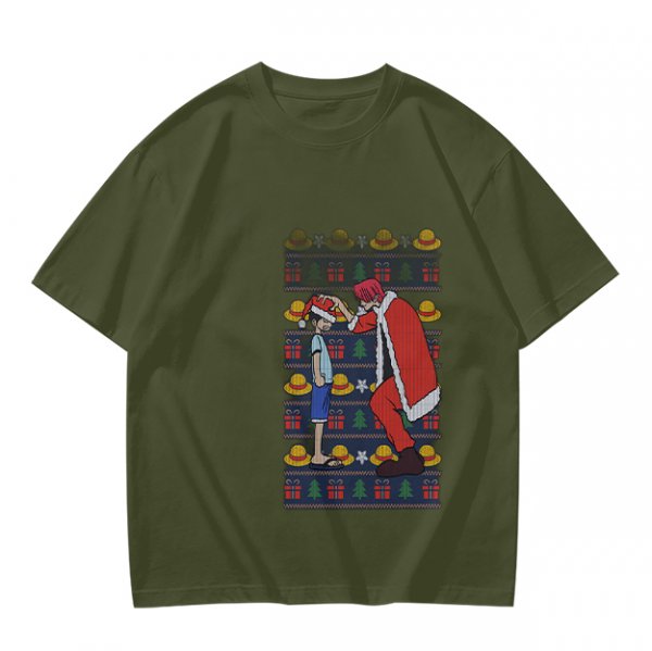 One Piece Luffy and Shanks Christmas Themed Graphic T-Shirt