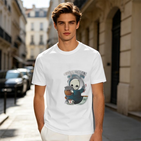 Cute Grim Reaper Coffee Lover Graphic T-Shirt