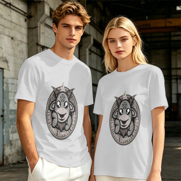 Olive T-Shirt With Cute Emotional Support Demon Goat Graphic