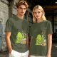 Olive Green T-Shirt With Cute Green Creature Preparing Peas Graphic