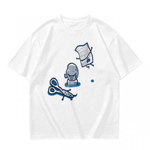 Olive T-Shirt With Rock Paper Scissors Cartoon Characters