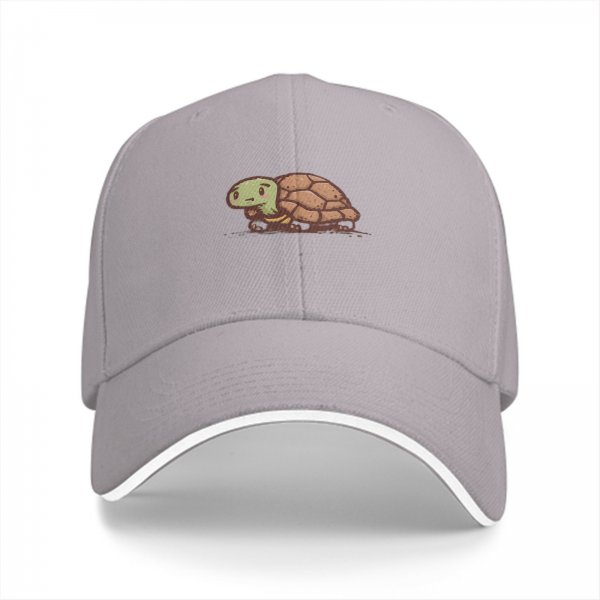 Black Baseball Cap With Cute Sad Turtle Graphic Design