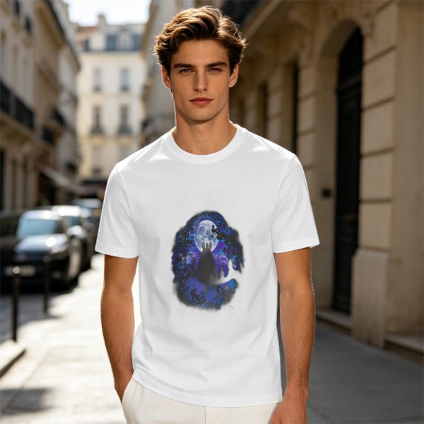 Olive T-Shirt With Night Sky Wolf Howling At Moon Graphic