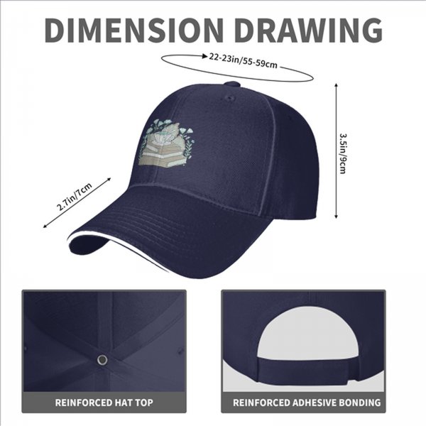 Black baseball cap with teacup on books and botanical print