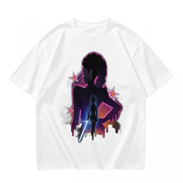Olive t-shirt with neon star wars style female silhouette print