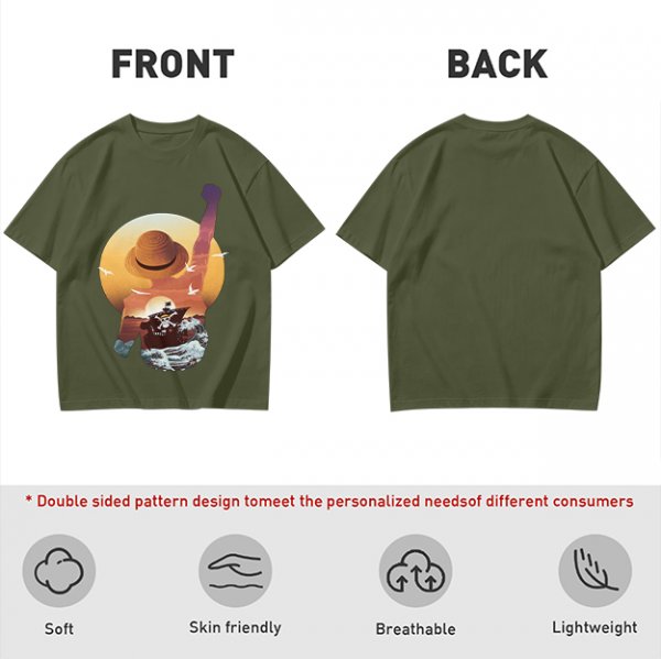 Anime Pirate Adventure Sunset Graphic T-Shirt Design