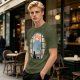 Olive T-shirt with Black Cat Viewing Mount Fuji Sunrise Art