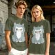 Olive T-shirt with Grumpy Fluffy Gray Cat Graphic Print