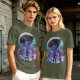 Anime character silhouette graphic tee with stylized purple and blue art