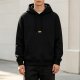 Black Pullover Hoodie with Small Gold Embroidered Chest Logo