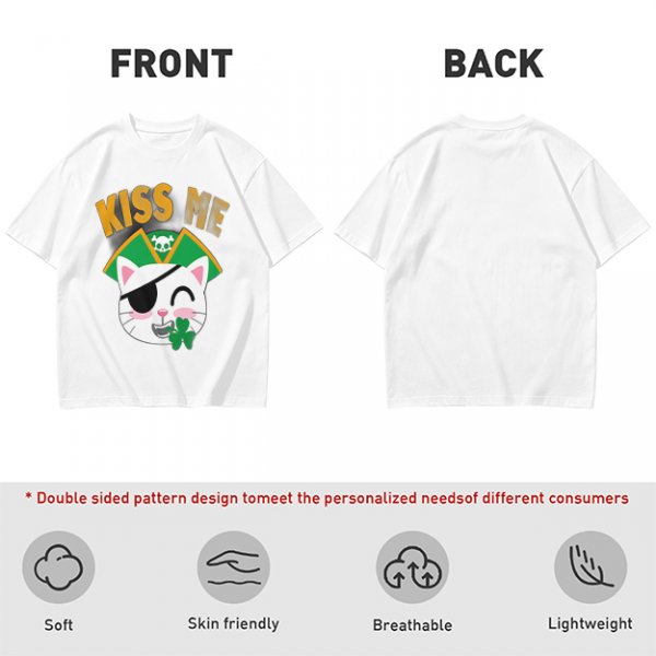 Kiss Me Pirate Cat Shamrock Graphic T-Shirt