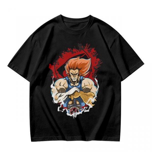 Olive T-Shirt with Retro Anime Lion Character Graphic