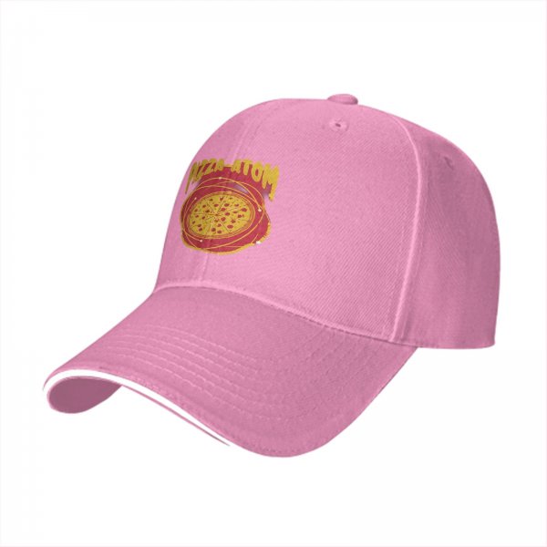 Black baseball cap with pizza atom graphic and text