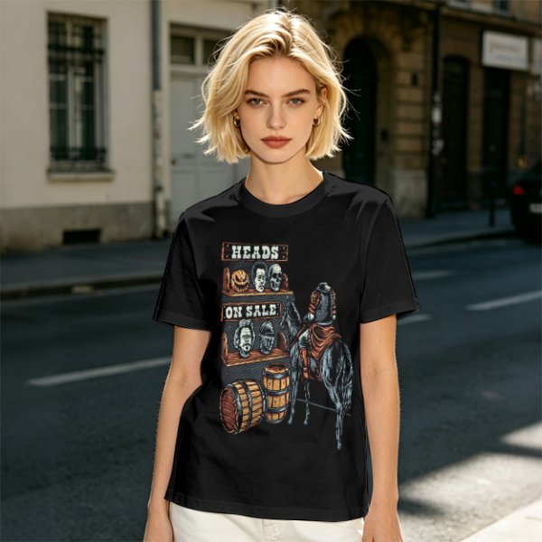 Heads On Sale Graphic Tee With Head Shelf And Horseman Art