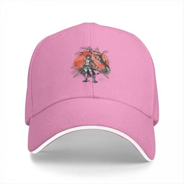 Black Baseball Cap With Anime Warrior And Red Moon Art Print