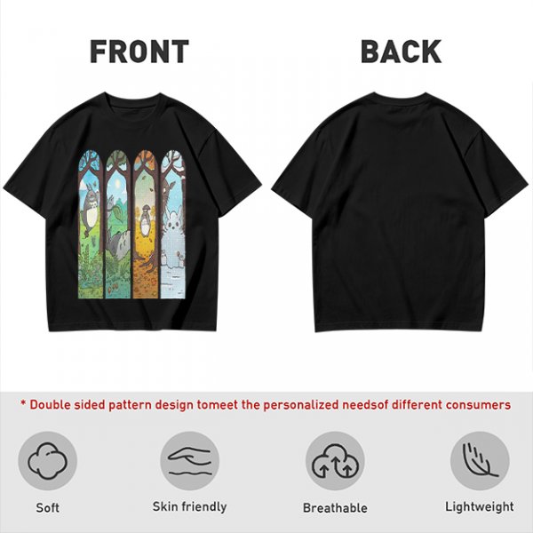 Olive T-Shirt With Stained Glass Style Four Seasons Forest Creature Art
