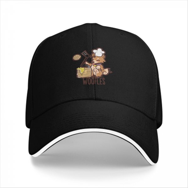 Black Baseball Cap With Cute Dog Chef Cooking Waffles Design