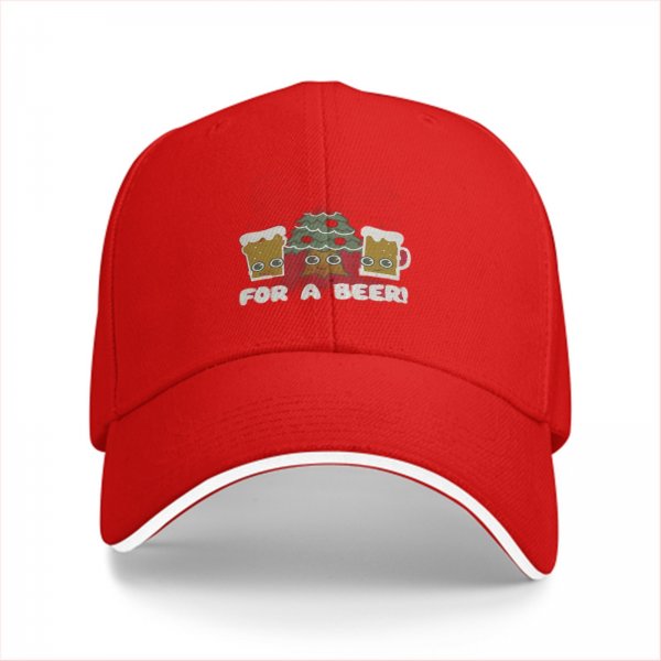 Black baseball cap with beer mugs and Christmas tree graphic FOR A BEER