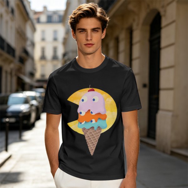 Olive T-Shirt With Melting Ice Cream Ghost Graphic Design
