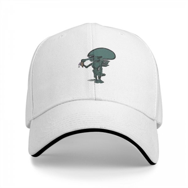 Black Baseball Cap With Alien Holding Drink Graphic