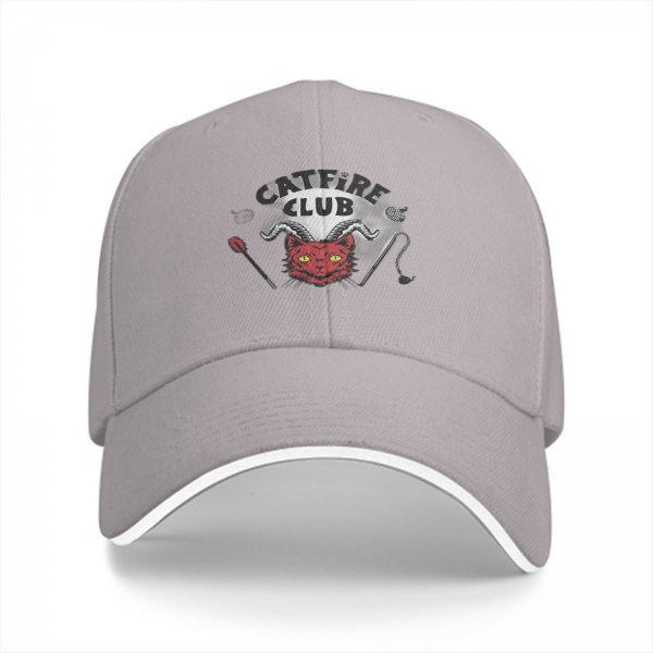 Black baseball cap with devil cat Campfire Club graphic
