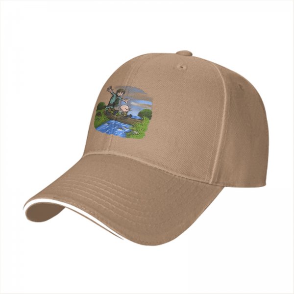 Black Baseball Cap With Cartoon Boys Crossing Stream Artwork
