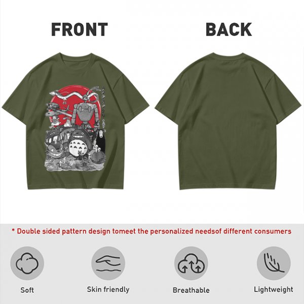 Studio Ghibli Characters Graphic Olive T-Shirt