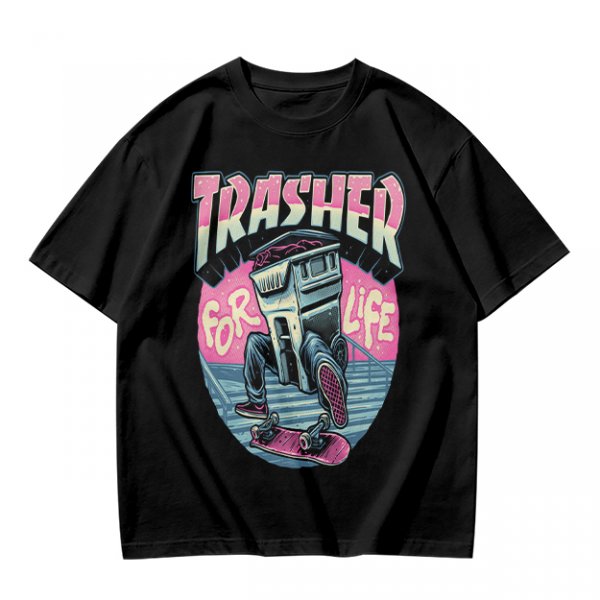 Olive T-Shirt With Trashed Skateboarding Graphic Design