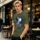 Olive Green Alien Moon Reaching Graphic T-Shirt