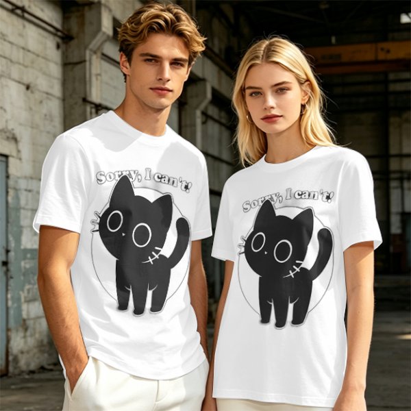 Olive T-Shirt With Sorry I Can't Black Cat Graphic Print