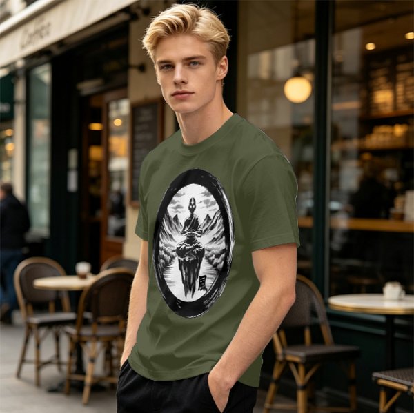 Olive T-shirt with Air Nomad Monk Meditating Ink Art Print
