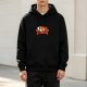 Black Hoodie with Sleeping Orange Cat on Red Couch Graphic