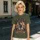 Olive green graphic t-shirt with a high on catip black cat print