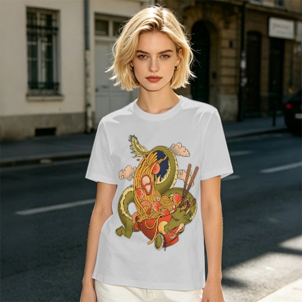 Olive T-Shirt With Japanese Ramen Dragon Artwork