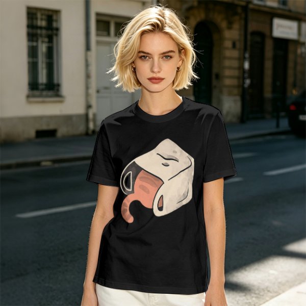 Olive T-Shirt With Whimsical Cat Mug Graphic Print