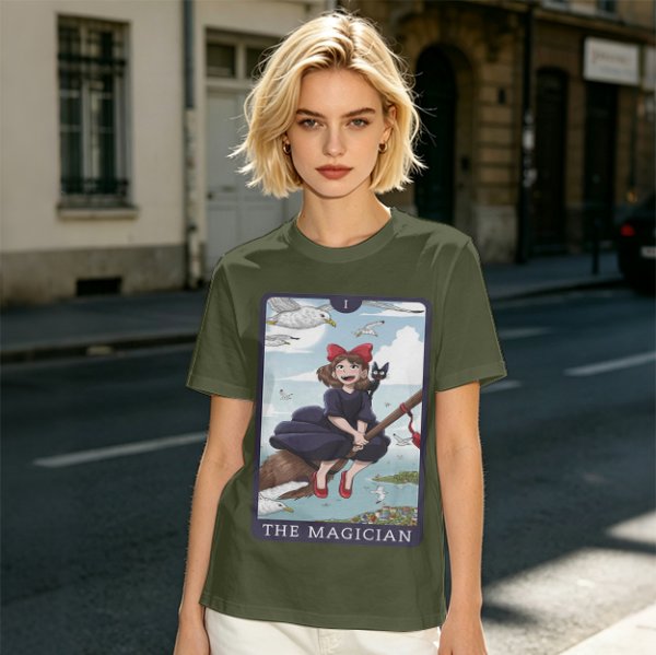 Olive T-Shirt Featuring Kiki's Delivery Service The Magician Tarot Art