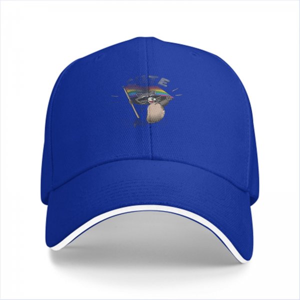 Black Baseball Cap With Raccoon Holding Pride Flag Design