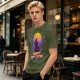 Olive green retro sunset graphic t-shirt with Hero of Time print