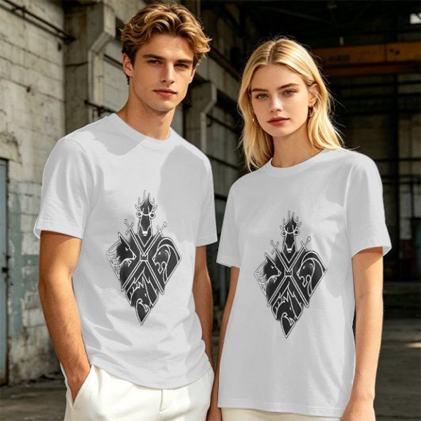 Olive T-Shirt With Four Animal Crest Graphic Design