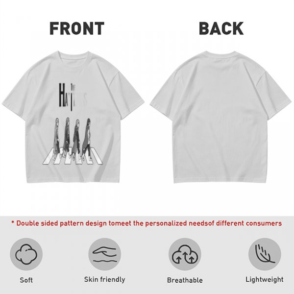 Olive T-Shirt With Anime Characters Crossing Crosswalk Print