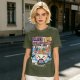 Olive green t-shirt with ramen monster anime graphic print