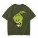 Olive Green T-Shirt With Sad Cartoon Cabbage Graphic