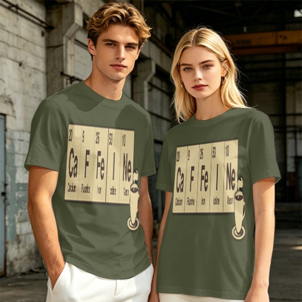 Olive Green T-Shirt With Periodic Table Caffeine Graphic