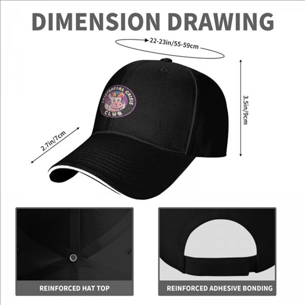 Black baseball cap with Existential Crisis Club sad unicorn graphic