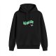 Black hoodie with green 'WIZDMANIAC' graphic print