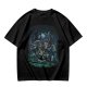 Olive Green T-Shirt With Night Graveyard Cat Illustration