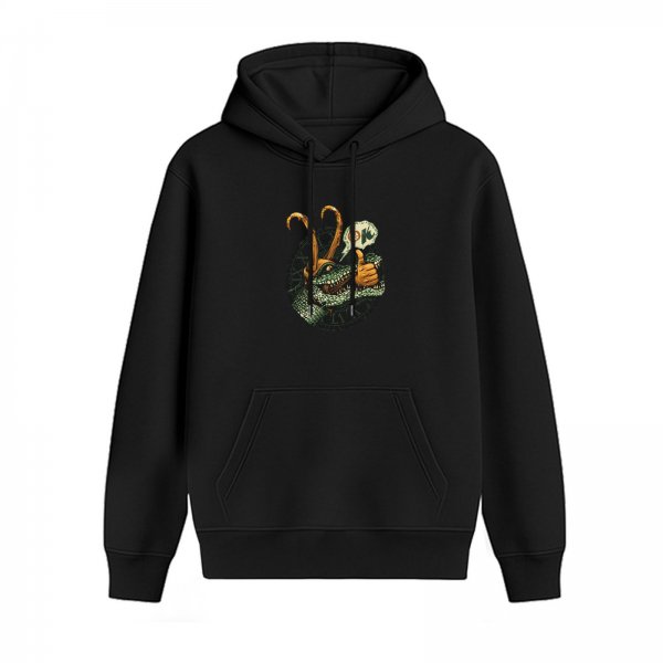 Black hoodie with alligator Loki graphic print