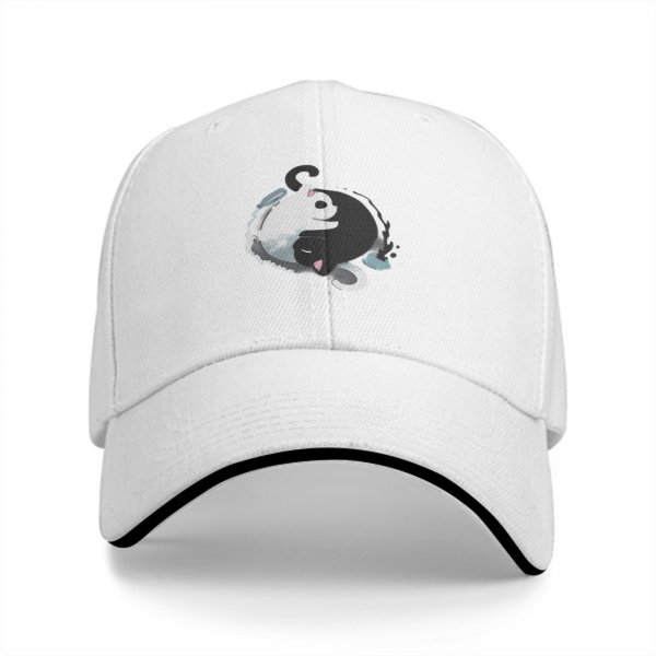 Black Baseball Cap With Yin Yang Cats Graphic Design
