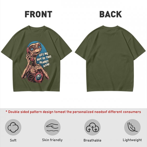 Olive t-shirt with E.T. 'Get Me Out Of This Planet ASAP' print
